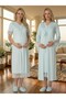 New Season Turquoise Maternity Summer Buttoned Elegant Lace Detail Short Sleeve 100% Cotton Dressing Gown Nightgown Set