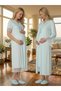New Season Turquoise Maternity Summer Buttoned Elegant Lace Detail Short Sleeve 100% Cotton Dressing Gown Nightgown Set - 2
