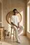 Men's Summer White Tracksuit Set Oversized T-Shirt Elastic Lace-Up Baggy Pants Ls-1075 - 2