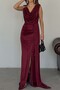 Women's Burgundy Chain Detail Glittery Fabric Shimmering Long Evening Dress Esr023 - - 4