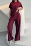 Women's Burgundy Modal Fabric Stone Detailed Trousers T-Shirt Set Esr044 - 4