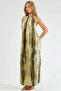 فستان ماكسي QU STYLE ذو ملمس بارز منقوش ياقة بحمالة عنق - 4