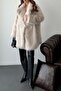 Women's Beige Fur Double-Breasted Collar Buttoned Oversized Coat Esr001 - 4