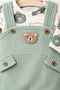 Baby Boy Green Salopet Set with Teddy Bear Detail - 3
