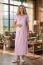 New Season Powder Patterned Shawl Collar Summer Special Design 100% Cotton Full Length Maternity Dressing Gown Nightgown Set - 5