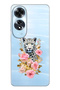 Oppo A60 Compatible Leopard and Pink Rose Patterned Transparent Phone Case