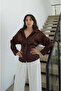 Brown Satin Waist Tie-Detail Shirt - 4
