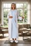 New Season Blue Patterned Shawl Collar Summer Special Design 100% Cotton Full Length Maternity Dressing Gown Nightgown Set - 8