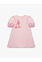 Cotton Balloon Sleeve Crew Neck Floral Dress - 3