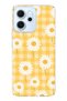 Oppo Reno 14F Compatible Yellow Checked Daisy Patterned Transparent Phone Case