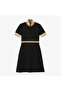 Women's Flare Fit Short Sleeve Stand Collar Black Dress - 3
