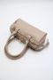 Women's Beige Front Belt Detailed Patent Leather Lined Mini Hand, Arm and Shoulder Bag - 7
