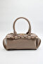 Women's Beige Front Belt Detailed Patent Leather Lined Mini Hand, Arm and Shoulder Bag - 2