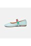 Women's Blue Color Stone-Embellished Leather Ballet Flats - 4