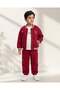 Boys Red Printed Button Front Jog Set (3 Piece)