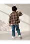 Boys Brown Checked Shirt with White Long Sleeve Tshirt And Denim 3Pc Set - 3