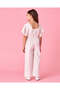 Girls White Jumpsuite With Butterfly Crochet Lace And Beads At Front - 2