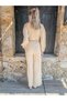 Beige Color Boat Neck Seersucker Blouse and Pants Set - 5