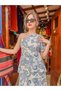Blue Color Embroidered Detailed and Shawl Patterned Bohemian Dress - 2