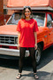 Women's Oversized Basic T-Shirt Red – Crew Neck, Comfortable Fit, Lettering, 100% Cotton - 2
