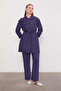 Floral Detail Shirt and Trousers Set 100796 Navy Blue