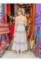 White Color Floral Embroidered Strapless Bohemian Dress - 3