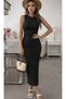 New Season Women's Strappy Crew Neck Waist Ruched Wrinkled Long Dress - 3