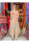 Orange Color Shawl Patterned Overalls with Gold Detail Silk - 3