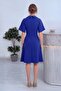Women's Double-Breasted Collared Short Sleeve Dress Cobalt Blue, Black, Tan - 7