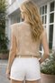 Boat Neck Sleeveless Bat Sleeve Heart Patterned Mesh Lace-Like Knit Comfortable Fit Beige Knitwear Blouse - 4