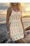 Strappy Model Lace-Like Knit Pattern 100% Cotton Above Knee Mini Pareo Beach Dress - 4