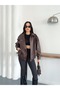 Zra High Collar Brown Stand-Up Collar Buttoned Oversize Faux Leather Jacket - 6