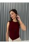 Omuz Gold Buckled Sleeveless Burgundy Blouse - 3