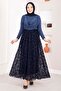Flok Printed Lined Tulle Skirt Navy Blue - 3