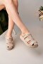 Women's Beige Suede Gladiator Closed-Front Buckle Slippers - 4