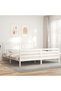 Bed frame with headboard 200x200 cm, white, solid wood
