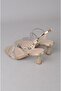 Seç Y126 Stone-Embellished Heel-Strapped Evening Shoes (Heel: 7.5cm) Gold - 5
