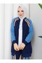 3 Piece Women's Sports Set Two Thread Pa Cotton Ot Detailed Zippered Tracksuit Set N-05505 _ Navy Blue - 2