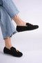 Women's Black Suede Bead Detailed Tasseled Loafers Shoes Comfortable Daily Tr19Ms03A - 2