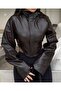 Women's Waist-Sitting Corseted Jacket Cropped Leather - 3