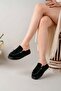 Women's Black Suede Loafer Tasseled Slippers
