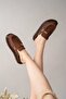 Women's Brown Suede Loafer Buckle Slippers - 3