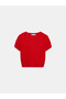 10788 Crew Neck Textured Knitwear Blouse-Red - 6