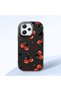 Redmi 12 Compatible Camera Protected Black Soft Silicone Phone Case Cherry Patterned