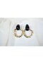 Bkp104 Gold Color Stone Hanging Wavey Hoop Earrings (Length 60 mm)