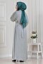 Balloon Sleeve Stoned Water Evening Dress-Mint Green - 5