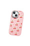 iPhone 13 Mini Compatible Camera Protected Pink Soft Silicone Phone Case Cherry Patterned - 3