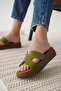 Khaki Green Genuine Leather Slippers Tr31My54G - 2