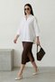 Women's White Oversized Fit Eyelet Embroidery Collar Buttoned 3/4 Sleeve Woven Casual Stylish Long Women's Blouse - 4