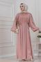 Balloon Sleeve Stoned Water Evening Dress - Dried Rose